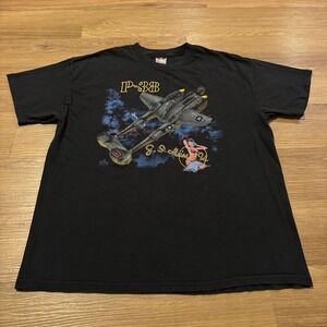 VTG 1996 Hanes Beefy T-shirt XL Sophos‎ P-38 Lightning G.I. Miss U Aviation Tee